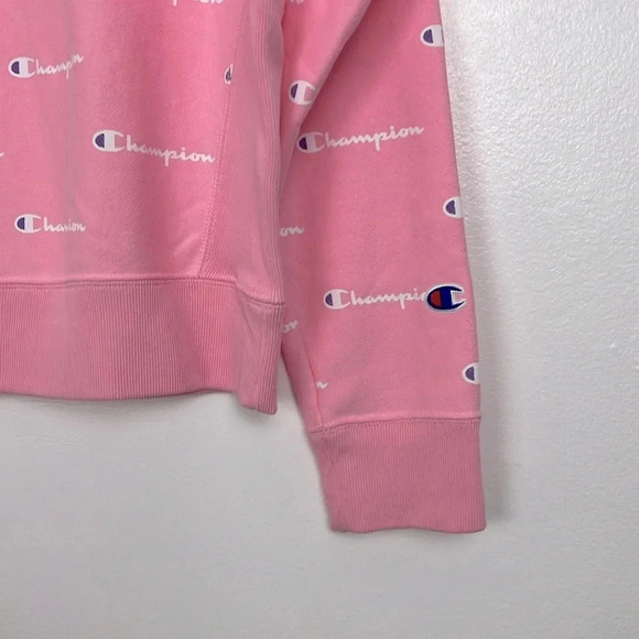Champion Women’s L Crewneck Pink & White Allover Logo Sweatshirt - Picture 5 of 6